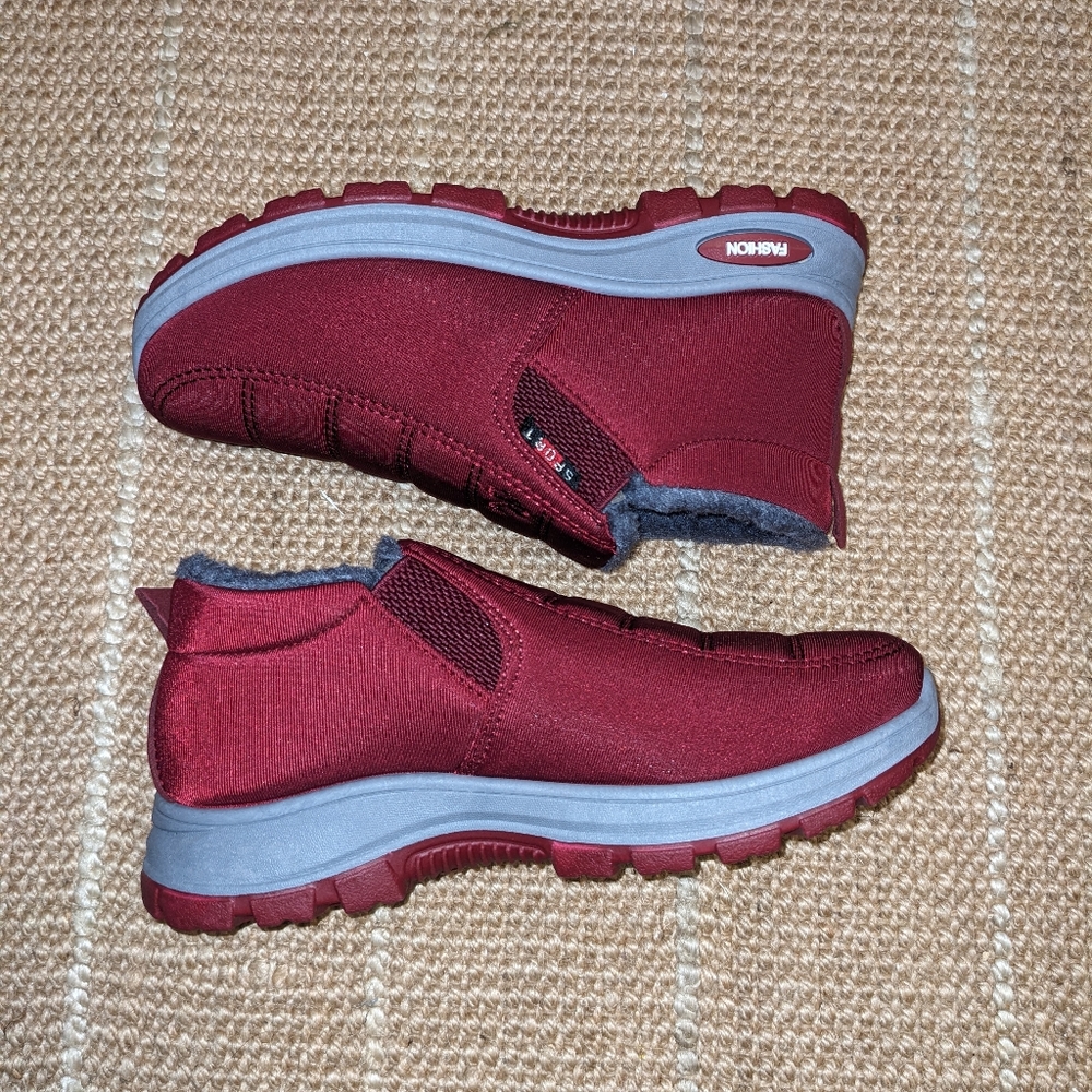 Red Maroon Slip-On Fleece Lined Shoes 36